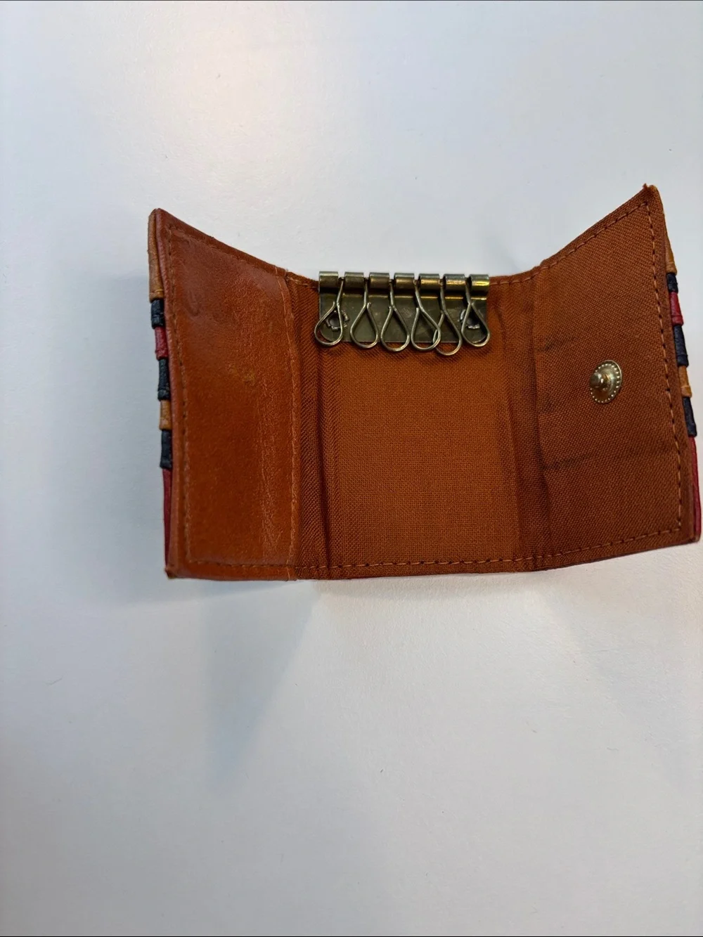 Vintage Multicolor Leather Key & Card Holder - Brown Black Red